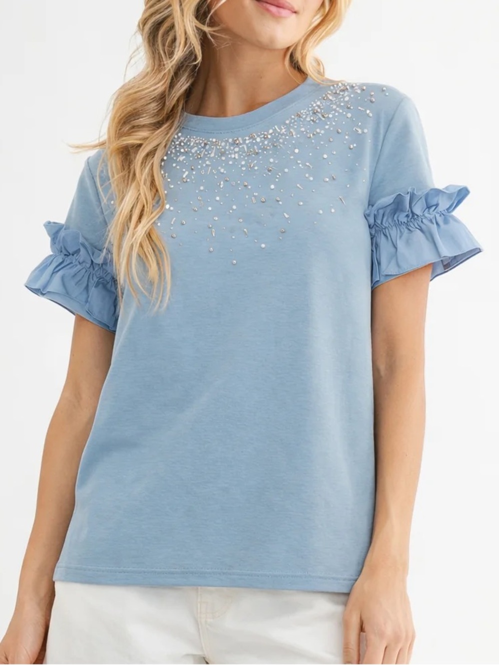 JOH APPAREL KELLIE COTTON KNIT TOP WITH STUDS